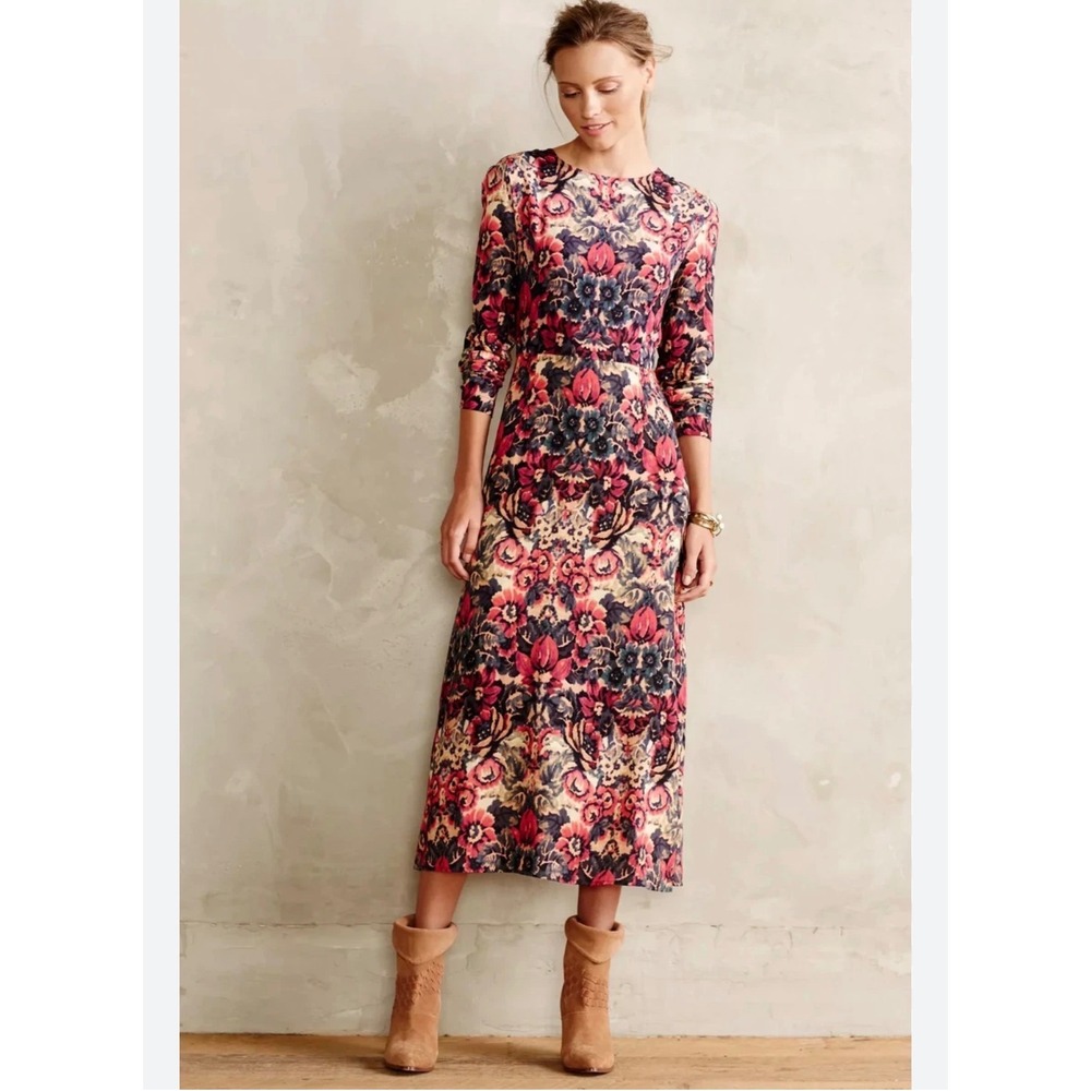 Sam & Lavi Midi Dress Womens Small Multicolor Floral Long Sleeve Boho Open Back